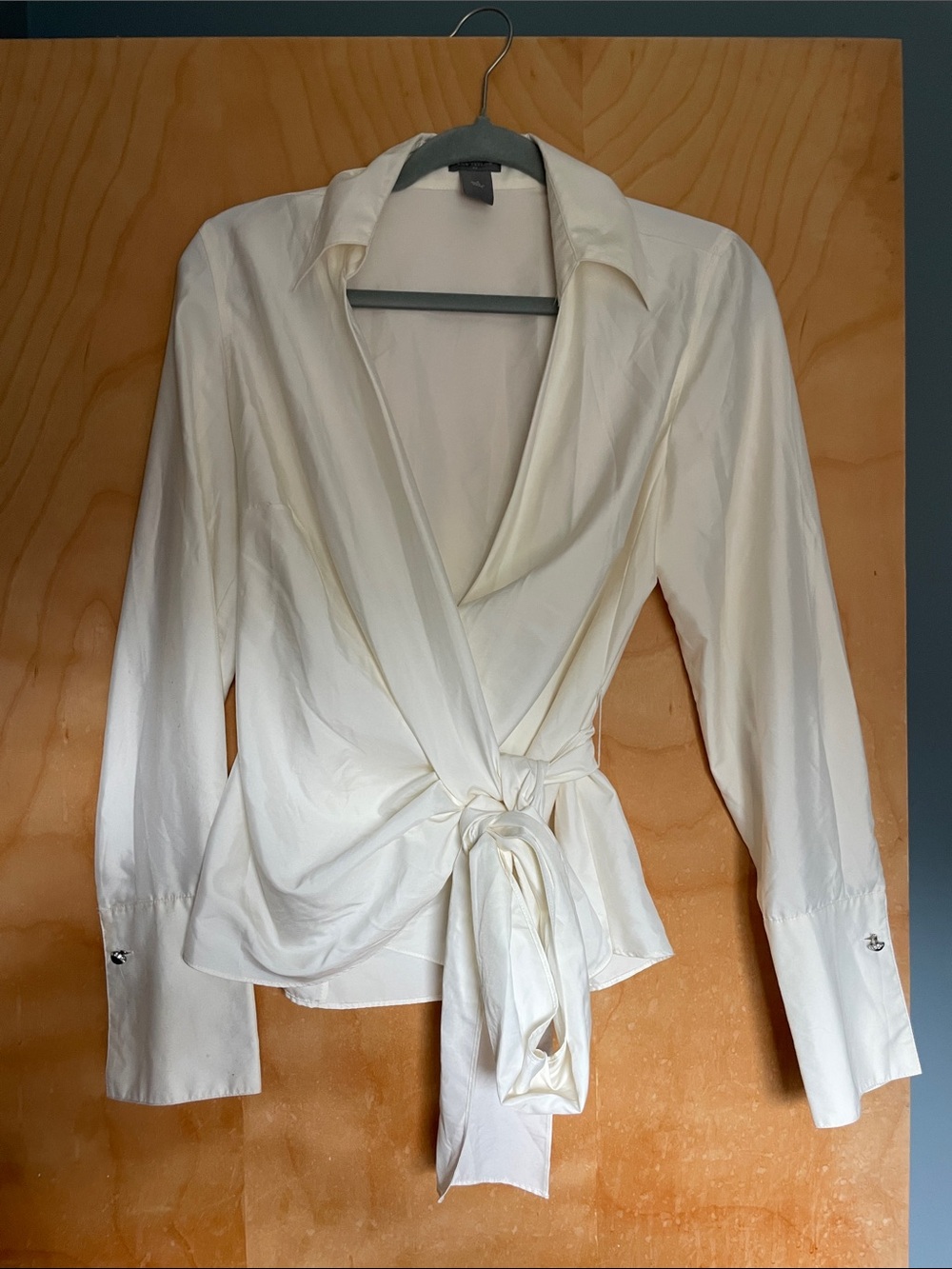 Ann Taylor Ivory Wrap Button-Down Blouse
